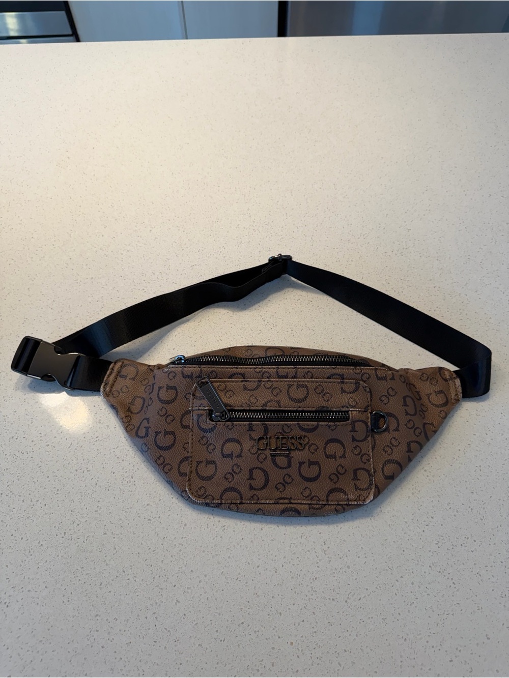 GUESS Brown Monogram Belt Bag | Adjustable Waist Pack | Crossbody Fanny Pack
